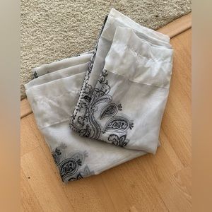 2 White Curtains with Black Damask Detail